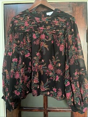 Topshop Floral pleated long sleeved blouse